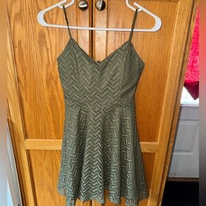 Olive Green Lace Fit-and-Flare Dress